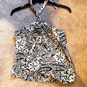 INC International concepts silk halter tie top fully lined black and white 4P